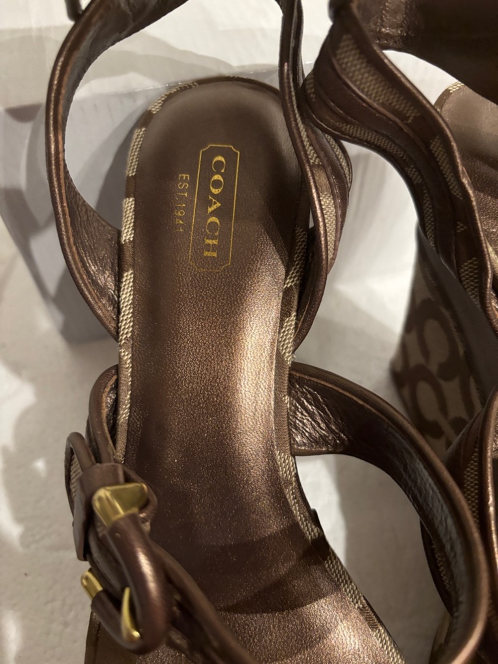 Coach Marlee Wedge Sandals Signature Canvas Pattern Khaki Brown Size 8 - Picture 11 of 13